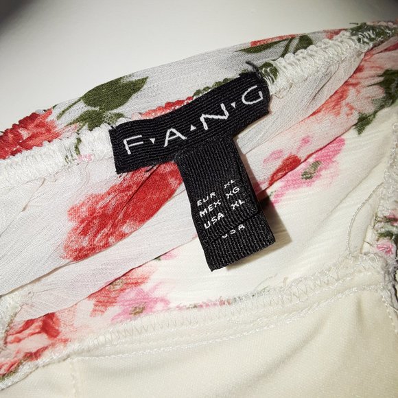 Vintage FANG Rose Print Chiffon Handkerchief Tank Top XL - Picture 8 of 8